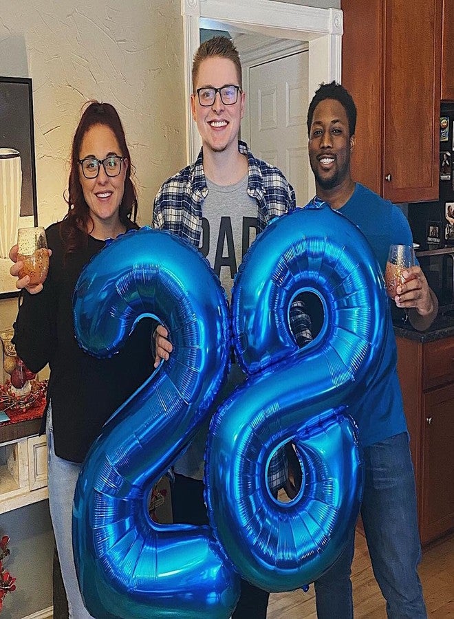 Hadoife بالون رقم 4 أزرق معدني مقاس 40 بوصة، بالونات عملاقة على شكل الرقم 4 لتزيين حفلات أعياد الميلاد الرابعة، لوازم حفلات للأطفال الرضع (بنين وبنات)، ديكور حفلات أزرق معدني - Image 4